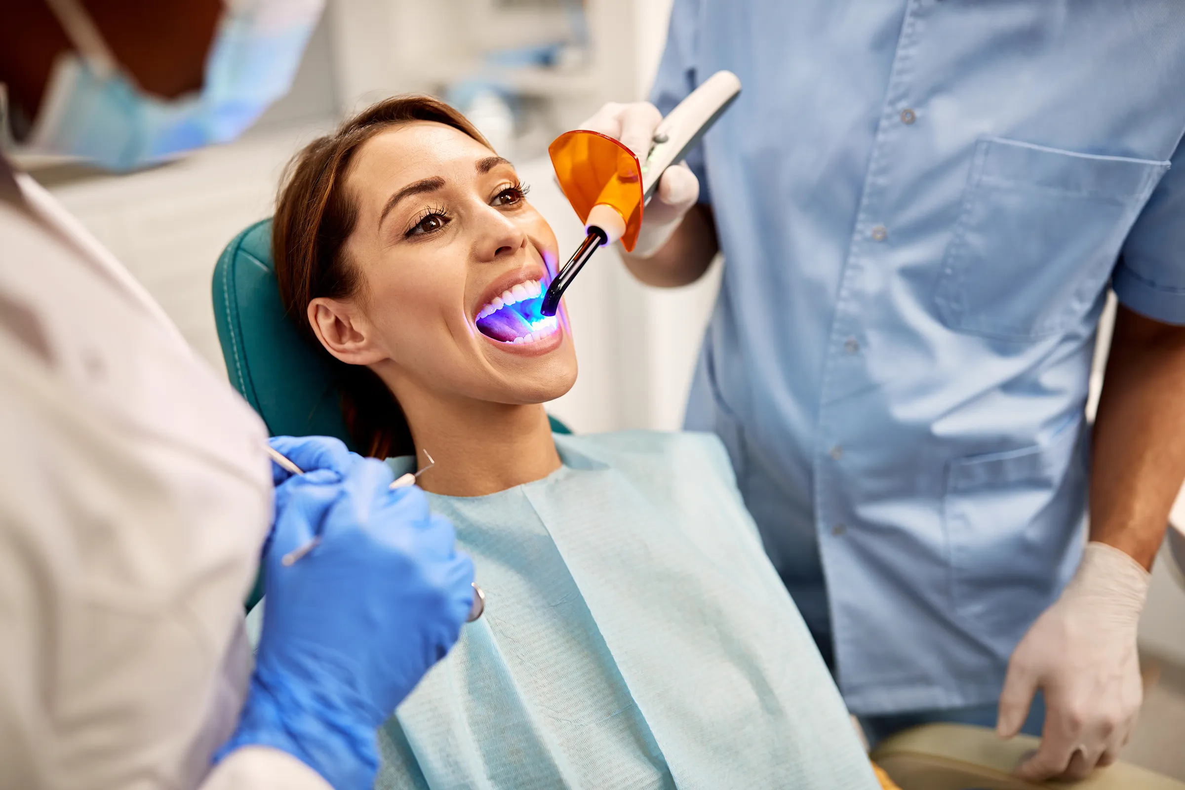 Patient having a filling checked at a routine exam