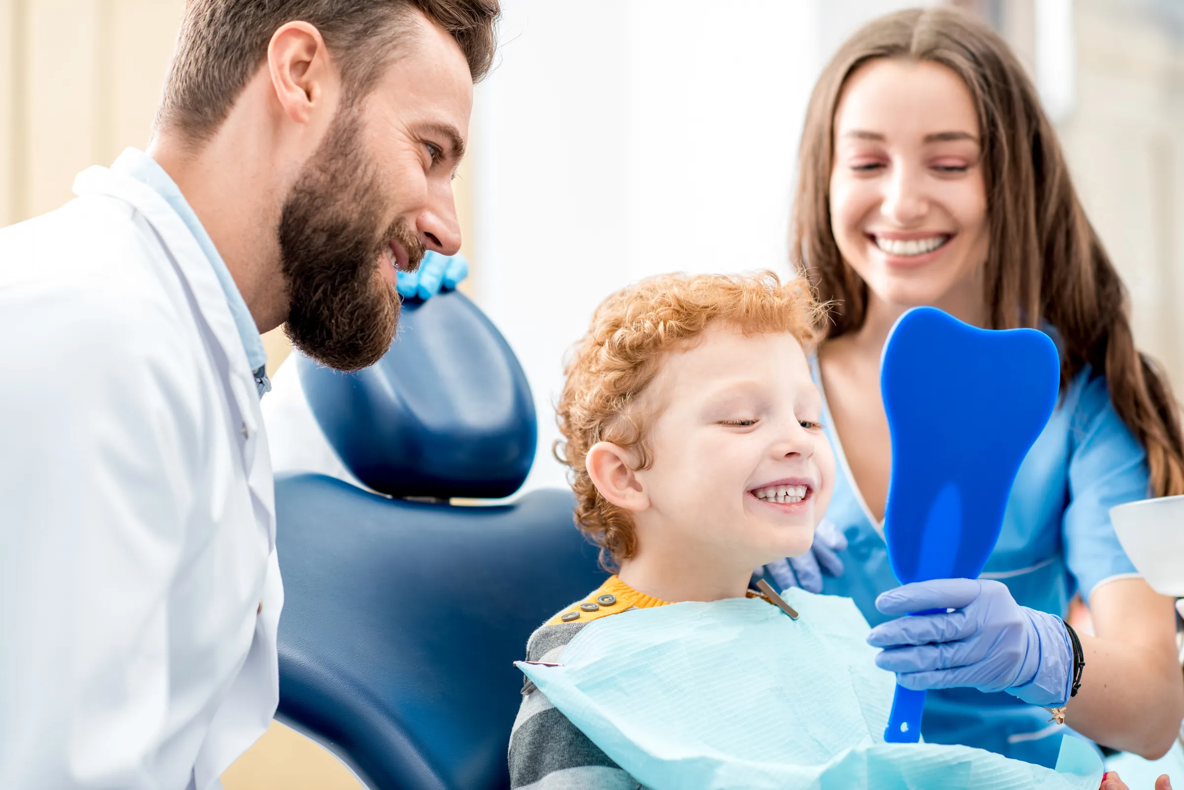 A young child at a first dental visit at Valencia Dental Office.