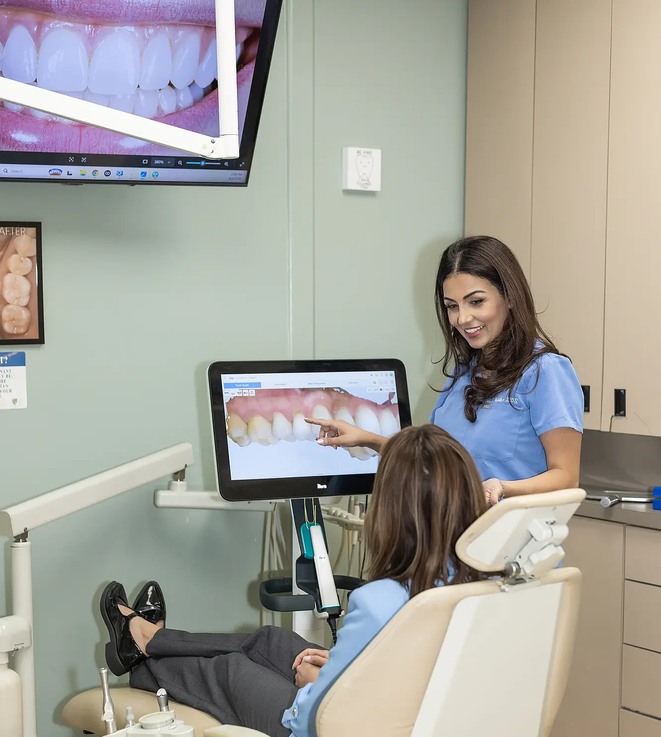 Dentist examining a patient's frenum